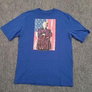 Trump T-Shirt XL "How May I Offend You Today" Blue American Flag ENYCE BRAND TEE